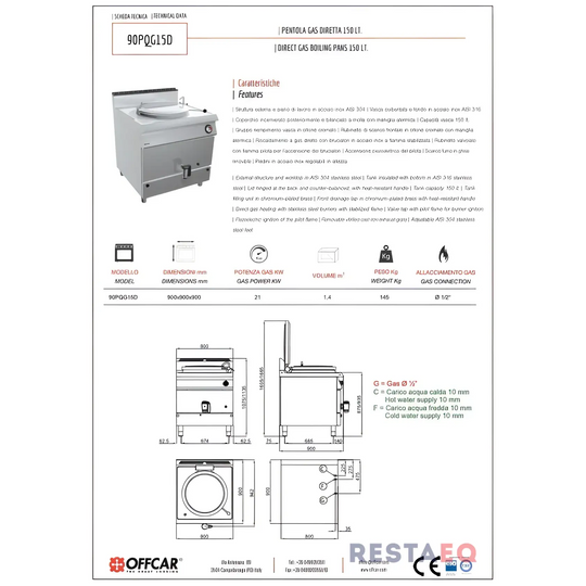Kaasukäyttöinen keittokattila 150L vesivaipalla Offcar