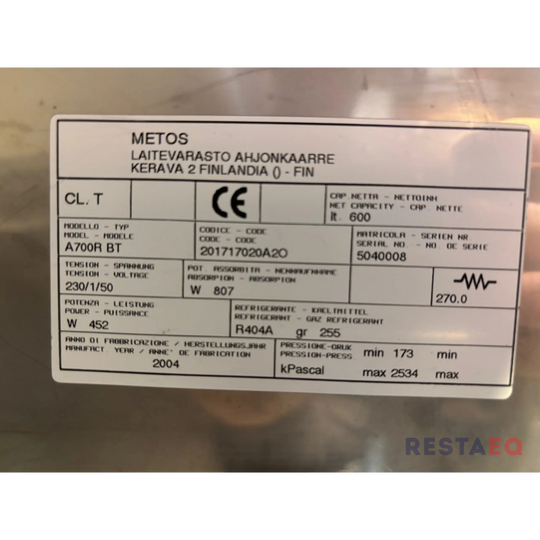 Metos pakastin A700 R BT - Metos