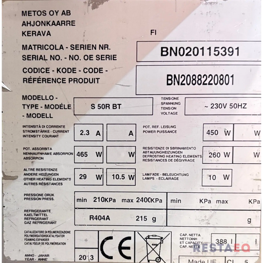 Metos pakastin S 50 R BT - Metos