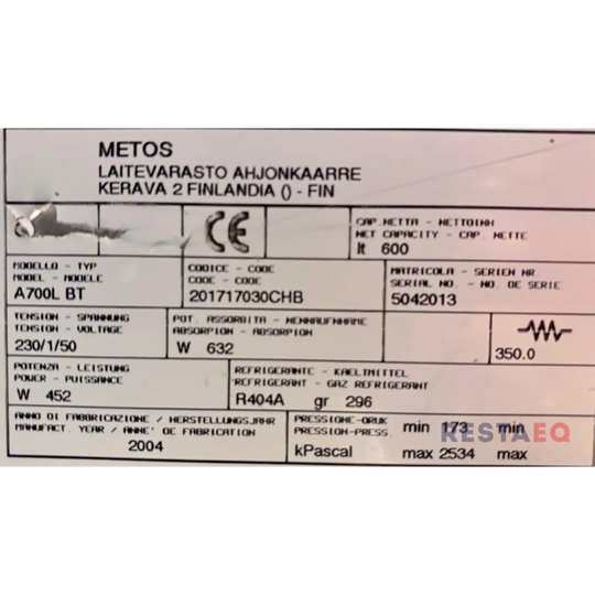 Pakastin Metos A700L BT Metos