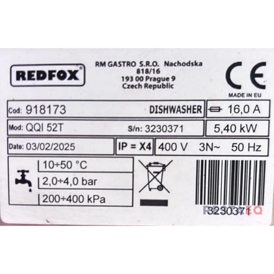 Pöydänalusastianpesukone yksikerroksinen 50x50 - 400 V