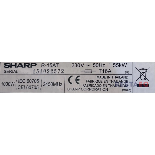 SHARP mikroaaltouuni R-15AT 1000 wattia mikroaaltotehoa.