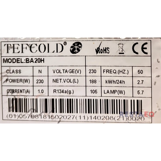 Tiskinaluslasiovijääkaappi BA20H - Tefcold