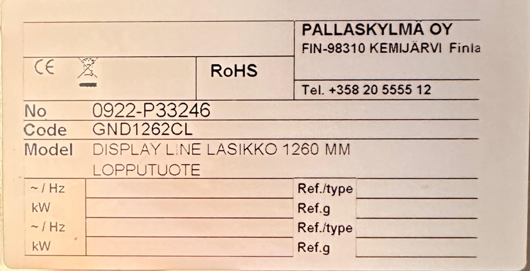 Kylmävitriini itsepalvelumalli 1260 Display line lasikko