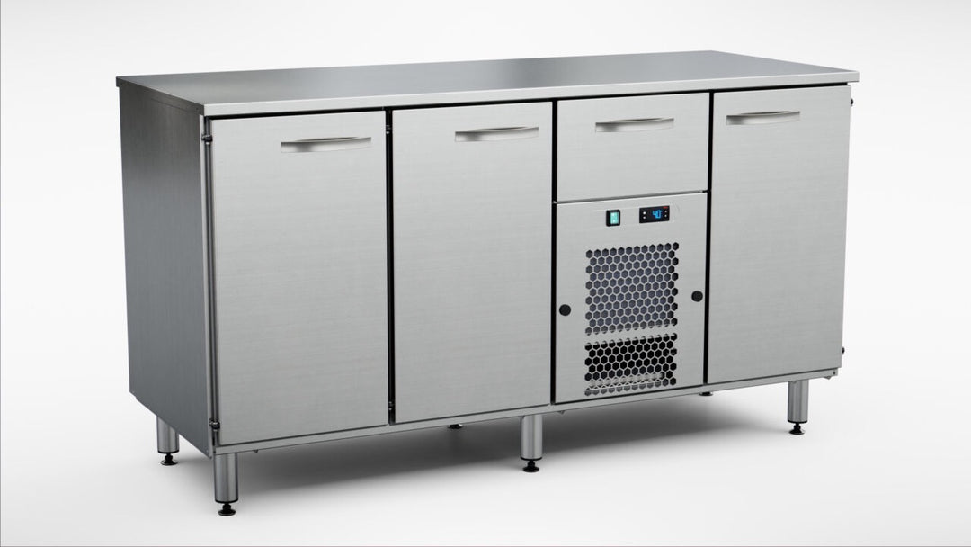 Inox kylmävetolaatikko kolmella ovella TSK-1631