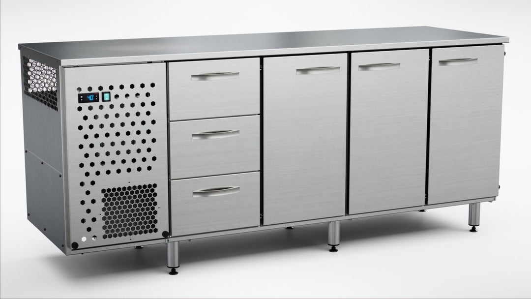 Inox kylmävetolaatikko kolmella ovella TSK-2033