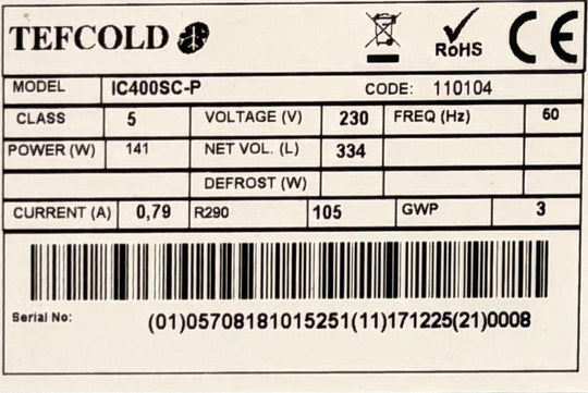 Tefcold arkkupakastin liukulasikannella IC400SC-P