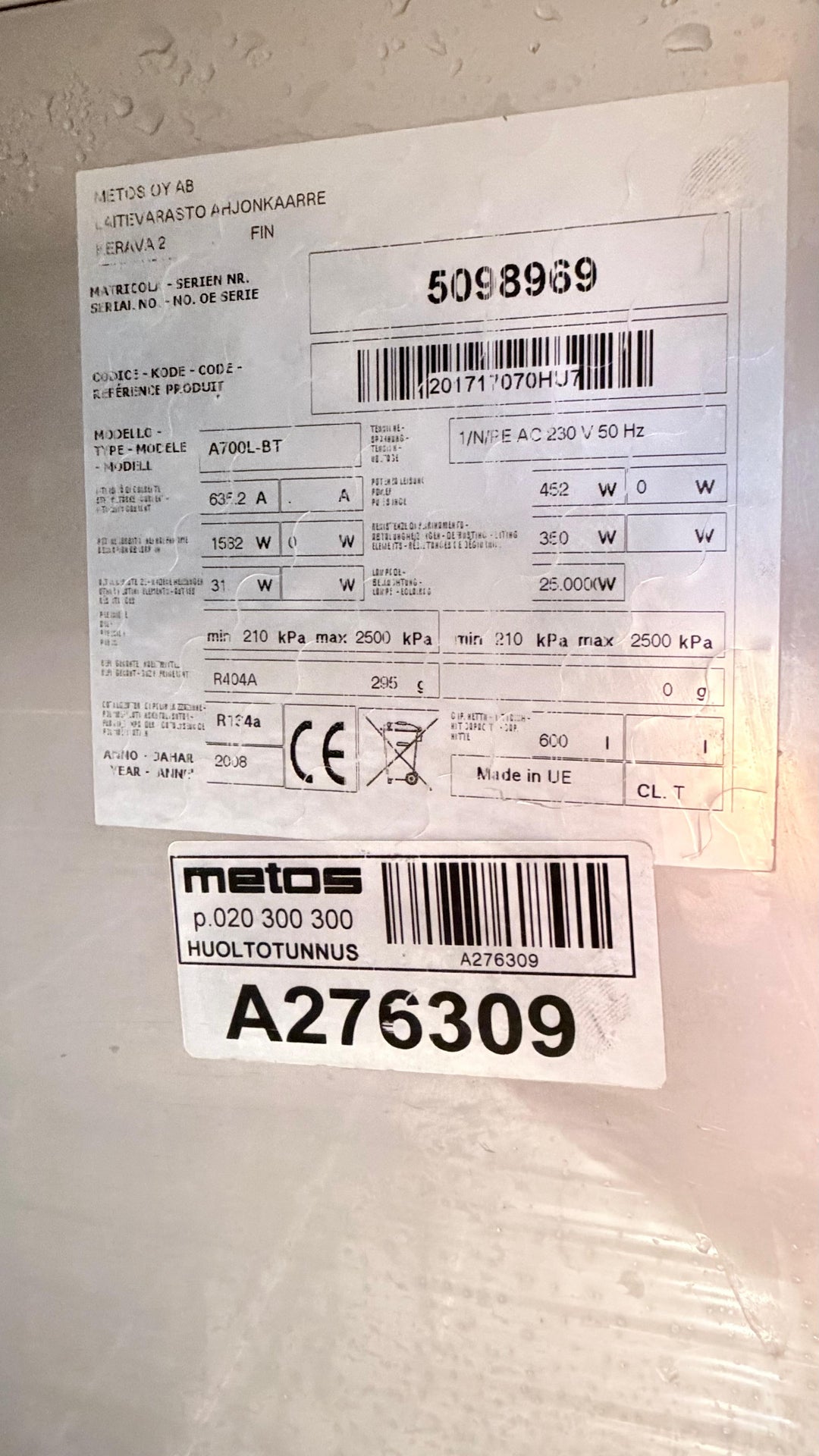 Pakastin Metos A700LBT