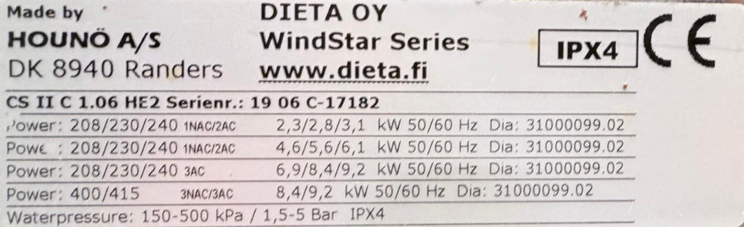 Kapeamallinen monitoimiuuni ahtaisiin paikkoihin Wind Star CS II C 1.06 HE2