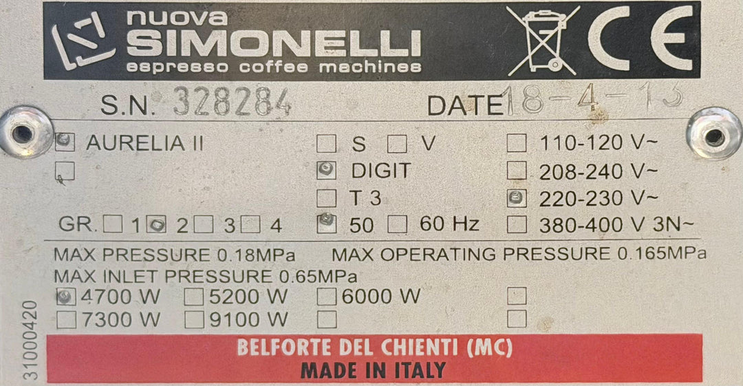 Nuova Simonelli Aurelia II Digit 2 Gr Espressokone