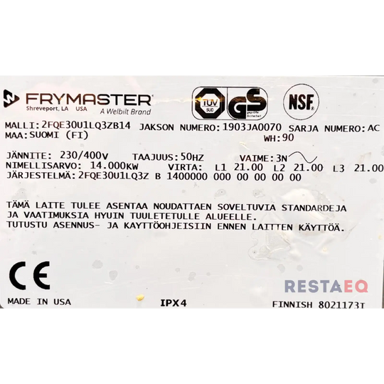 Automaattirasvakeitin Frymaster 2FQE30U1LQ3ZB14 - Frymaster