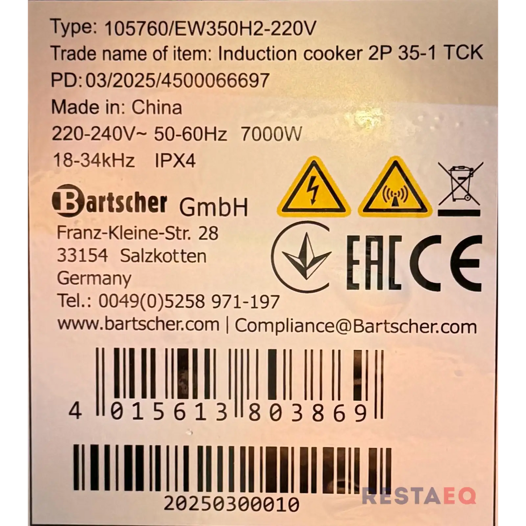 Induktioliesi Bartscher 2P 35-1 TCK 7KW 400V - Bartscher