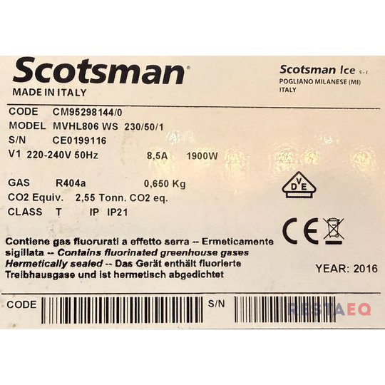 Jääpalakone Scotsman MVHL806 WS SB530 säiliöllä. - Scotsman
