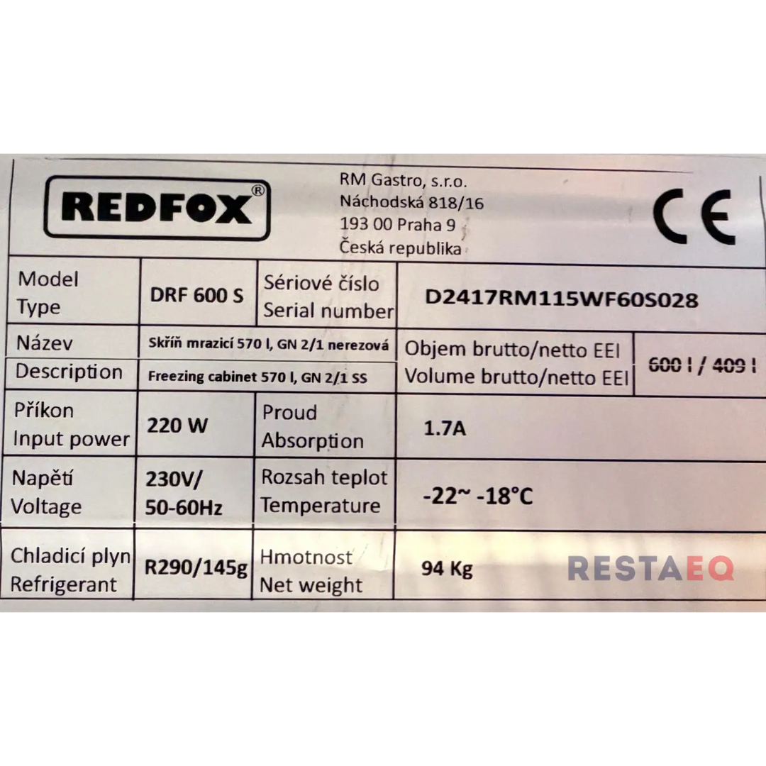 Pakastekaappi 570 l GN 2/1 ruostumaton teräs DRF 600 S