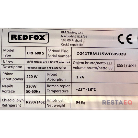 Pakastekaappi 570 l GN 2/1 ruostumaton teräs DRF 600 S