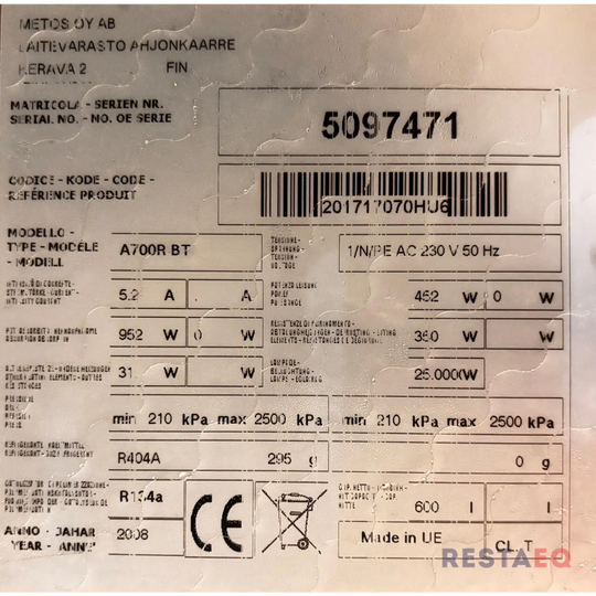 Pakastinkaappi A700R BT - Metos