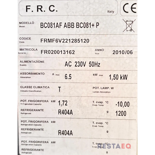 Pikajäähdytyskaappi BC081 AF - Metos