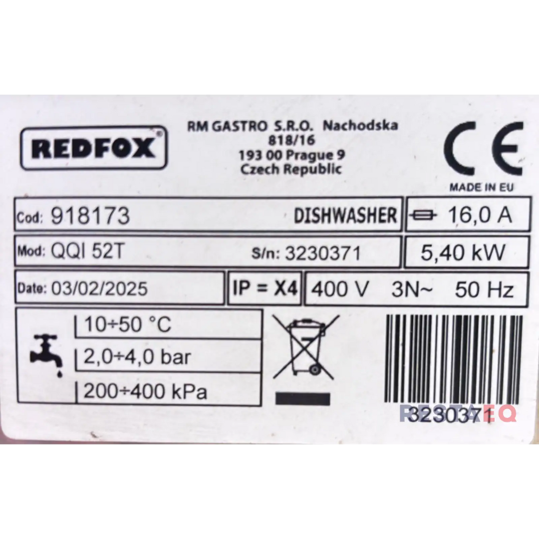 Pöydänalusastianpesukone yksikerroksinen 50x50 - 400 V
